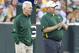 August 3, 2012; Green Bay, WI, USA; Green Bay Packers general manager Ted Thompson (left) talks with head coach Mike McCarthy prior to the family night scrimmage at Lambeau Field in Green Bay, WI. Mandatory Credit: Jeff Hanisch-USA TODAY Sports