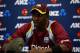 QUEENSTOWN, NEW ZEALAND - JANUARY 01: Dwayne Bravo of the West Indies at the press conference after game three of the One Day International Series between New Zealand and the West Indies at Queenstown Events Centre on January 1, 2014 in Queenstown, New Zealand. (Photo by Rob Jefferies/Getty Images)