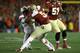 PASADENA, CA - JANUARY 06: Quarterback Jameis Winston #5 of the Florida State Seminoles is sacked by defensive end Dee Ford #30 of the Auburn Tigers during the 2014 Vizio BCS National Championship Game at the Rose Bowl on January 6, 2014 in Pasadena, California. (Photo by Stephen Dunn/Getty Images)