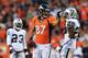 DENVER, CO - SEPTEMBER 23: Eric Decker #87 of the Denver Broncos celebrates a first down pass reception in the first quarter against the Oakland Raiders at Sports Authority Field at Mile High on September 23, 2013 in Denver, Colorado. (Photo by Doug Pensinger/Getty Images)