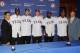 ARLINGTON, TX - JUNE 12: Prior to the start of the Arizona Diamondbacks v Texas Rangers game, the Texas Rangers agree to terms with five selections in 2012 Major League Baseball first year player draft (L-R) John Daniels general manager, Lewis Brinson, Joey Gallo, Collin Wiles, Jamie Jarmon, Nick Willams and Nolan Ryan president of the Texas Rangers at Rangers Ballpark in Arlington on June 12, 2012 in Arlington, Texas. (Photo by Rick Yeatts/Getty Images)