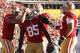 Expect more congratulations for Vernon Davis (No. 85) from his 49ers teammates on Sunday.