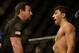 Apr 20, 2013; San Jose, CA, USA; The referee checks Ramsey Nijem's eye in a fight against Myles Jury (not pictured) during the lightweight bout prelims of the UFC on Fuel TV at HP Pavilion. Mandatory Credit: Kyle Terada-USA TODAY Sports