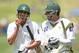 WELLINGTON, NEW ZEALAND - JANUARY 17: Captain of Pakistan Misbah-ul-Haq with team mate Younis Khan walk off of the field at lunch during day three of the Second Test match between the New Zealand Blackcaps and Pakistan at Basin Reserve on January 17, 2011 in Wellington, New Zealand. (Photo by Marty Melville/Getty Images)