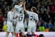 MADRID, SPAIN - JANUARY 09: Jese Rodriguez (2ndL) of Real Madrid CF celebrates scoring their second goal with teammates Gareth Bale (L), Alvaro Arbeloa (2ndR) and Asier Illarramendi (R) during the Copa del Rey Round of 8 first match between Real Madrid and CA Osasuna at Estadio Santiago Bernabeu on January 9, 2014 in Madrid, Spain. (Photo by Gonzalo Arroyo Moreno/Getty Images)