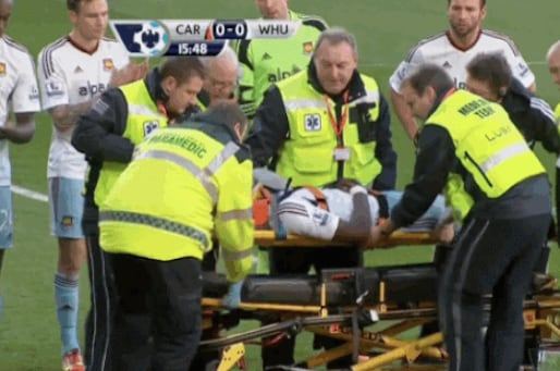 GIF: West Ham's Guy Demel Carried off on a Stretcher at Cardiff City