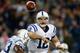 FOXBORO, MA - NOVEMBER 18: Andrew Luck #12 of the Indianapolis Colts throws in the first half against the New England Patriots at Gillette Stadium on November 18, 2012 in Foxboro, Massachusetts. (Photo by Jim Rogash/Getty Images)