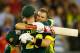 MELBOURNE, AUSTRALIA - JANUARY 12: Michael Clarke congratulates Aaron Finch of Australia after he scored 100 runs during game one of the one day international series between Australia and England at Melbourne Cricket Ground on January 12, 2014 in Melbourne, Australia. (Photo by Darrian Traynor/Getty Images)