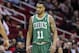 Nov 19, 2013; Houston, TX, USA; Boston Celtics shooting guard Courtney Lee (11) reacts after a play during the fourth quarter against the Houston Rockets at Toyota Center. The Rockets defeated the Celtics 109-85. Mandatory Credit: Troy Taormina-USA TODAY Sports