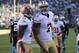 San Francisco 49ers Colin Kaepernick and Quinton Patton celebrate the quarterback's rushing touchdown and team's 20-10 lead.