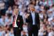 MANCHESTER, ENGLAND - SEPTEMBER 22: David Moyes manager of Manchester United (L) and Manuel Pellegrini manager of Manchester City look on during the Barclays Premier League match between Manchester City and Manchester United at the Etihad Stadium on September 22, 2013 in Manchester, England. (Photo by Michael Regan/Getty Images)