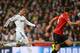 MADRID, SPAIN - FEBRUARY 13: Cristiano Ronaldo of Real Madrid is marshalled by Shinji Kagawa of Manchester United and Rio Ferdinand of Manchester United during the UEFA Champions League Round of 16 first leg match between Real Madrid and Manchester United at Estadio Santiago Bernabeu on February 13, 2013 in Madrid, Spain. (Photo by Mike Hewitt/Getty Images)