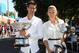 MELBOURNE, AUSTRALIA - JANUARY 10: Novak Djokovic of Serbia (L) and Victoria Azarenka of Belarus pose as they arrive for the 2014 Australian Open official draw at Melbourne Park on January 10, 2014 in Melbourne, Australia. (Photo by Graham Denholm/Getty Images)