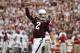 COLLEGE STATION, TX - SEPTEMBER 14: Johnny Manziel #2 of the Texas A&M Aggies celebrates after throwing a first quarter touchdown during a game against the Alabama Crimson Tide at Kyle Field on September 14, 2013 in College Station, Texas. (Photo by Scott Halleran/Getty Images)