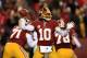 LANDOVER, MD - NOVEMBER 25: Quarterback Robert Griffin III #10 of the Washington Redskins throws a fourth quarter pass during the Redskins 27-6 loss to the San Francisco 49ers at FedExField on November 25, 2013 in Landover, Maryland. (Photo by Rob Carr/Getty Images)