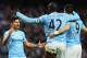 MANCHESTER, ENGLAND - NOVEMBER 24: Sergio Aguero of Manchester City celebrates his second goal with Yaya Toure and Alvaro Negredo during the Barclays Premier League match between Manchester City and Tottenham Hotspur at Etihad Stadium on November 24, 2013 in Manchester, England. (Photo by Alex Livesey/Getty Images)