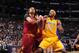 LOS ANGELES, CA - JANUARY 14: Anderson Varejao #17 of the Cleveland Cavaliers and Jordan Hill #27 of the Los Angeles Lakers battle for a rebound at Staples Center on January 14, 2014 in Los Angeles, California. NOTE TO USER: User expressly acknowledges and agrees that, by downloading and/or using this Photograph, user is consenting to the terms and conditions of the Getty Images License Agreement. Mandatory Copyright Notice: Copyright 2014 NBAE (Photo by Andrew D. Bernstein/NBAE via Getty Images)