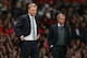 MANCHESTER, ENGLAND - AUGUST 26: Manchester United Manager David Moyes and Chelsea Manager Jose Mourinho (R) look on during the Barclays Premier League match between Manchester United and Chelsea at Old Trafford on August 26, 2013 in Manchester, England. (Photo by Alex Livesey/Getty Images)
