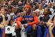 CHARLOTTE, NC - NOVEMBER 8: Carmelo Anthony #7 of the New York Knicks looks on from the bench during the game against the Charlotte Bobcats at the Time Warner Cable Arena on November 8, 2013 in Charlotte, North Carolina. NOTE TO USER: User expressly acknowledges and agrees that, by downloading and or using this photograph, User is consenting to the terms and conditions of the Getty Images License Agreement. Mandatory Copyright Notice: Copyright 2013 NBAE (Photo by Brock Williams-Smith/NBAE via Getty Images)