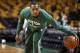Dec 31, 2013; Boston, MA, USA; Injured Boston Celtics point guard Rajon Rondo (9) dribbles before their game against the Atlanta Hawks at TD Garden. Mandatory Credit: Winslow Townson-USA TODAY Sports