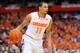 SYRACUSE, NY - DECEMBER 03: Tyler Ennis #11 of the Syracuse Orange scans the court against the Indiana Hoosiers during the first half at the Carrier Dome on December 3, 2013 in Syracuse, New York. Syracuse defeated Indiana 69-52. (Photo by Rich Barnes/Getty Images)