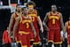 Jan 14, 2014; Los Angeles, CA, USA; Cleveland Cavaliers shooting guard Dion Waiters (3), center Anderson Varejao (17), small forward Luol Deng (9) and point guard Kyrie Irving (2) walk off the court in the fourth quarter of the game against the Los Angeles Lakers at Staples Center. Cleveland Cavaliers won 120-118. Mandatory Credit: Jayne Kamin-Oncea-USA TODAY Sports