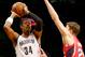 BROOKLYN, NY - JANUARY 06: Paul Pierce #34 of the Brooklyn Nets looks to pass as Kyle Korver #26 of the Atlanta Hawks defends at the Barclays Center on January 6, 2014 in the Brooklyn borough of New York City.The Brooklyn Nets defeated the Atlanta Hawks 91-86. NOTE TO USER: User expressly acknowledges and agrees that, by downloading and/or using this photograph, user is consenting to the terms and conditions of the Getty Images License Agreement. (Photo by Elsa/Getty Images)