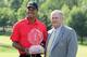DUBLIN, OH - JUNE 03: Tournament founder Jack Nicklaus poses with Tiger Woods after Tiger's two-stroke victory at the Memorial Tournament presented by Nationwide Insurance at Muirfield Village Golf Club on June 3, 2012 in Dublin, Ohio. (Photo by Scott Halleran/Getty Images)