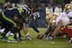 Dec 23, 2012; Seattle, WA, USA; General view of the line of scrimmage as Seattle Seahawks long snapper Clint Gresham snaps the ball against the San Francisco 49ers at CenturyLink Field. Mandatory Credit: Kirby Lee/Image of Sport-USA TODAY Sports