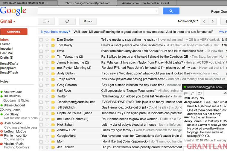 Grantland Creates Hilarious NSFW Spoof of Roger Goodell's Email Inbox