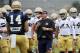 Notre Dame football coach Brian Kelly talks to his team during NCAA college football practice Thursday Aug. 22, 2013, in South Bend, Ind. (AP Photo/Joe Raymond)