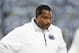 Oct 12, 2013; University Park, PA, USA; Penn State Nittany Lions defensive line coach Larry Johnson during the second quarter against the Michigan Wolverines at Beaver Stadium. Penn State defeated Michigan 43-40 in overtime. Mandatory Credit: Matthew O'Haren-USA TODAY Sports