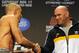 Nov 16, 2012; Montreal, QC, Canada; Georges St-Pierre shakes the hand of Dana White during the weigh-in for UFC 154 at New City Gas. Mandatory Credit: Eric Bolte-USA TODAY Sports