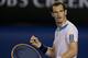Andy Murray of Britain reacts after winning his second round match against Vincent Millot of France at the Australian Open tennis championship in Melbourne, Australia, Thursday, Jan. 16, 2014.(AP Photo/Aaron Favila)