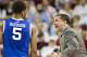 FAYETTEVILLE, AR - JANUARY 14: Head coach John Calipari yells at Andrew Harrison #5 during a game against the Arkansas Razorbacks at Bud Walton Arena on January 14, 2014 in Fayetteville, Arkansas. The Razorbacks defeated the Wildcats 87-85. (Photo by Wesley Hitt/Getty Images)
