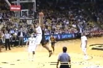 Colorado Guard Askia Booker Skies to Block Dunk Attempt from USC 7-Footer