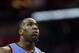 Oklahoma City Thunder's Kendrick Perkins looks up at the scoreboard during the first quarter of an NBA basketball game against the Houston Rockets, Thursday, Jan. 16, 2014, in Houston. (AP Photo/David J. Phillip)