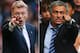 FILE PHOTO - EDITORS NOTE: COMPOSITE OF TWO IMAGES - Image Numbers 185933325 (L) and 176736916) In this composite image a comparison has been made between David Moyes, Manager of Manchester United (L) and Jose Mourinho, Manager of Chelsea. Chelsea and Manchester United meet at Stamford Bridge, London on January 19, 2014. ***LEFT IMAGE*** MANCHESTER, ENGLAND - OCTOBER 26: David Moyes the manager of Manchester United reacts during the Barclays Premier League match between Manchester United and Stoke City at Old Trafford on October 26, 2013 in Manchester, England. (Photo by Alex Livesey/Getty Images) ***RIGHT IMAGE*** LONDON, ENGLAND - AUGUST 18: Chelsea manager Jose Mourinho gives instructions during the Barclays Premier League match between Chelsea and Hull City at Stamford Bridge on August 18, 2013 in London, England. (Photo by Clive Mason/Getty Images)