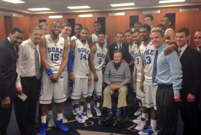 Former President Bush Visits Blue Devils in Locker Room