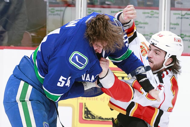Vancouver's Kellan Lain Ejected After Two Seconds in NHL Debut