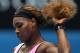 Serena Williams of the U.S. reacts as she plays Ana Ivanovic of Serbia during their fourth round match at the Australian Open tennis championship in Melbourne, Australia, Sunday, Jan. 19, 2014.(AP Photo/Aaron Favila)