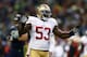 SEATTLE, WA - JANUARY 19: Inside linebacker NaVorro Bowman #53 of the San Francisco 49ers reacts in the first half while taking on the Seattle Seahawks during the 2014 NFC Championship at CenturyLink Field on January 19, 2014 in Seattle, Washington. (Photo by Jonathan Ferrey/Getty Images)