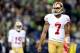 SEATTLE, WA - JANUARY 19: Quarterback Colin Kaepernick #7 of the San Francisco 49ers reacts in the fourth quarter while taking on the Seattle Seahawks during the 2014 NFC Championship at CenturyLink Field on January 19, 2014 in Seattle, Washington. (Photo by Christian Petersen/Getty Images)