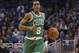 Jan 19, 2014; Orlando, FL, USA; Boston Celtics point guard Rajon Rondo (9) dribbles the ball against the Orlando Magic during the first quarter at Amway Center. Mandatory Credit: Kim Klement-USA TODAY Sports