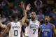 Boston Celtics forward Jared Sullinger (7) and guard Avery Bradley celebrate a point against the Orlando Magic during the second half of an NBA basketball game, in Boston, Monday, Nov. 11, 2013. The Celtics defeated the Magic 120-105. At right is Orlando Magic point guard Ronnie Price (10). (AP Photo/Charles Krupa)
