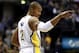 Indiana Pacers forward David West points toward the New Orleans Pelicans bench in the first half of an NBA basketball game against the New Orleans Pelicans in Indianapolis, Saturday, Jan. 4, 2014. (AP Photo/R Brent Smith)