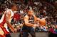 MIAMI, FL - JANUARY 7: Eric Gordon #10 of the New Orleans Pelicans goes up for the layup against the Miami Heat at the American Airlines Arena in Miami, Florida on Jan. 7, 2014. NOTE TO USER: User expressly acknowledges and agrees that, by downloading and/or using this photograph, user is consenting to the terms and conditions of the Getty Images License Agreement. Mandatory copyright notice: Copyright NBAE 2014 (Photo by Issac Baldizon/NBAE via Getty Images)
