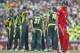 England's captain Alastair Cook, right, looks back after his wicket fell during their one-day international cricket match against Australia at the Sydney Cricket Ground in Sydney, Australia, Sunday, Jan. 19, 2014. (AP Photo/Rob Griffith)