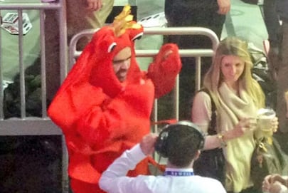 SMU Prez Rocks Lobster Suit at Rutgers Game