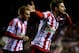 SUNDERLAND, ENGLAND - JANUARY 07: Fabio Borini of Sunderland (R) celebrates with Sebastian Larsson (L) as he scores their second goal from the penalty spot during the Capital One Cup Semi-Final, first leg match between Sunderland and Manchester United at Stadium of Light on January 7, 2014 in Sunderland, England. (Photo by Laurence Griffiths/Getty Images)